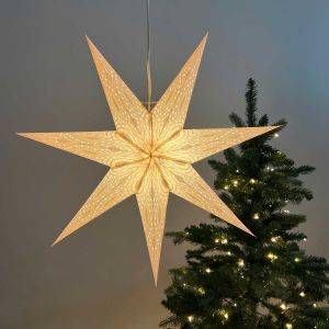 Papieren kerstster Ø60 cm incl. verlichtingskabel - Nova wit met zilveren glitter