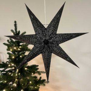 Papieren kerstster Ø60 cm incl. verlichtingskabel - Nova zwart met zilveren glitter