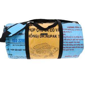 Weekend- of sporttas 40 L van gerecyclede visvoerzakken - Jumbo L geel/blauw